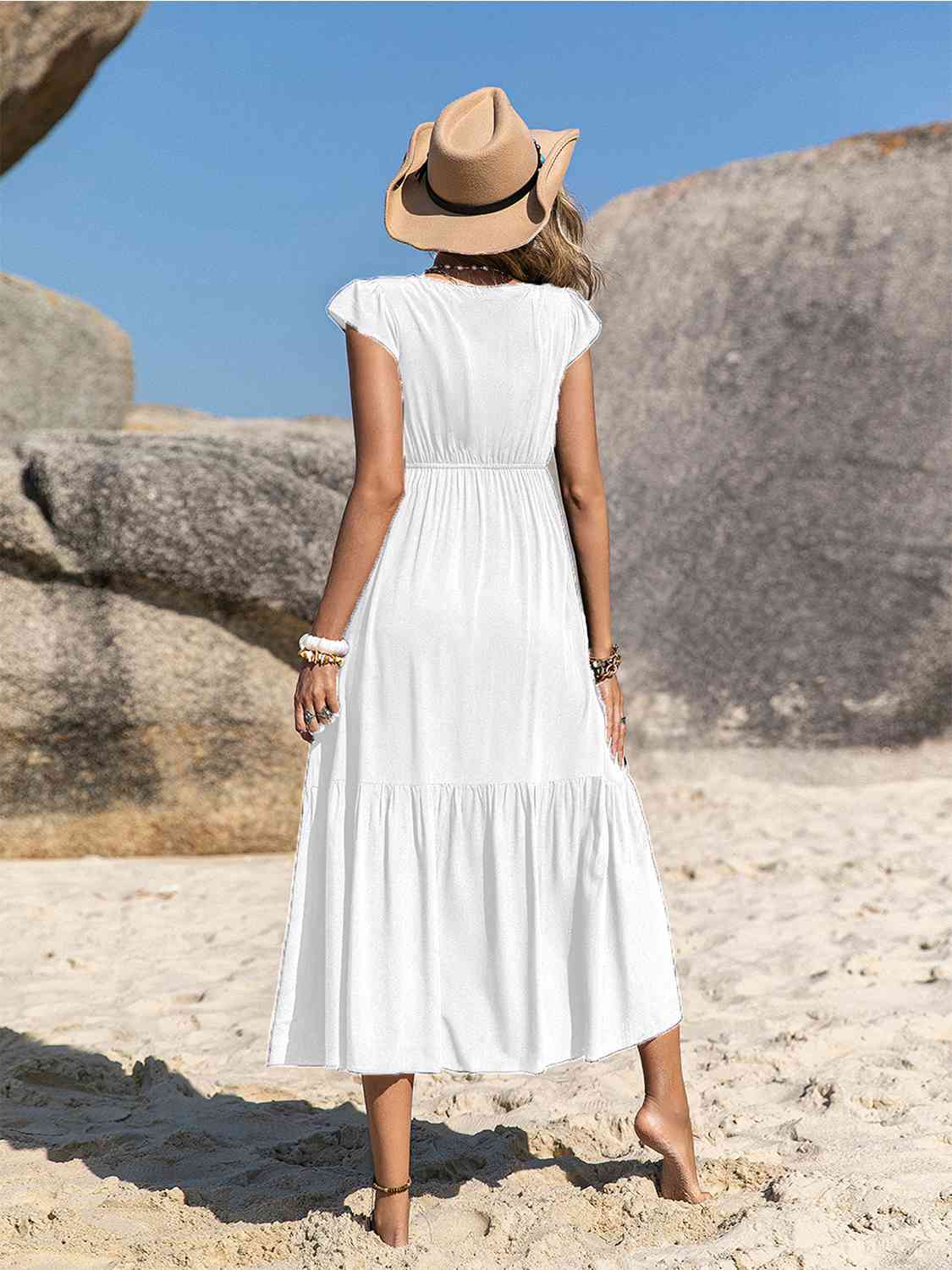 Embroidered Square Neck Ruffle Hem Dress -BazaarBey - www.shopbazaarbey.com