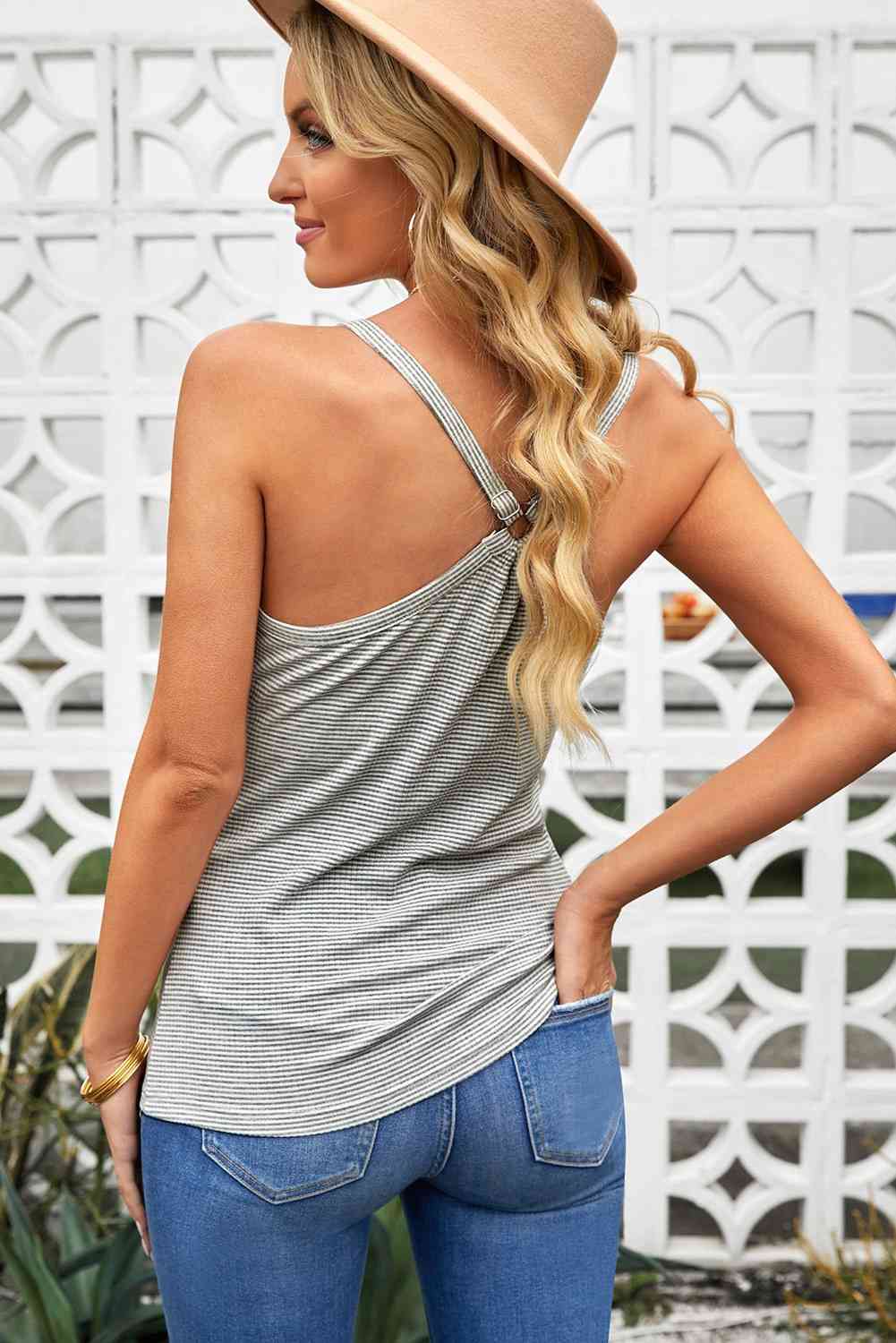 Striped Henley Tank Top Bazaarbey