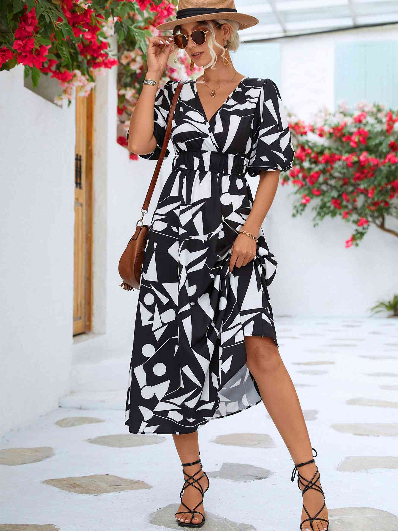 Printed  Balloon Sleeve Dress -BazaarBey - www.shopbazaarbey.com