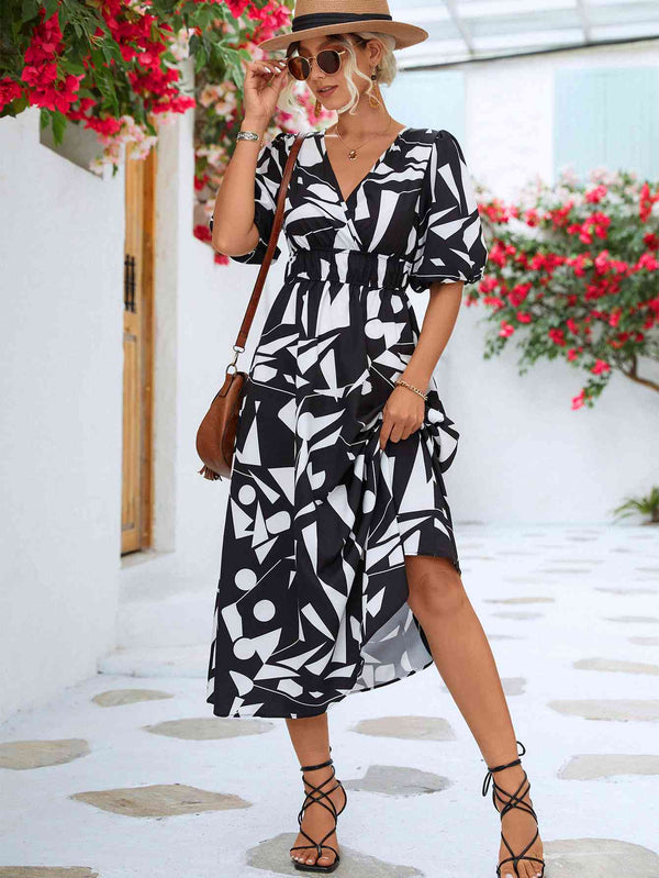 Printed  Balloon Sleeve Dress -BazaarBey - www.shopbazaarbey.com