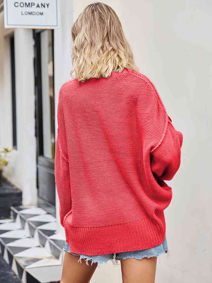 V-Neck Ribbed Dropped Shoulder Knit Top Trendsi