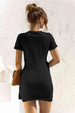Round Neck Cuffed Sleeve Side Tie Dress -BazaarBey - www.shopbazaarbey.com