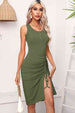 Drawstring Ruched Slit Sleeveless Dress -BazaarBey - www.shopbazaarbey.com
