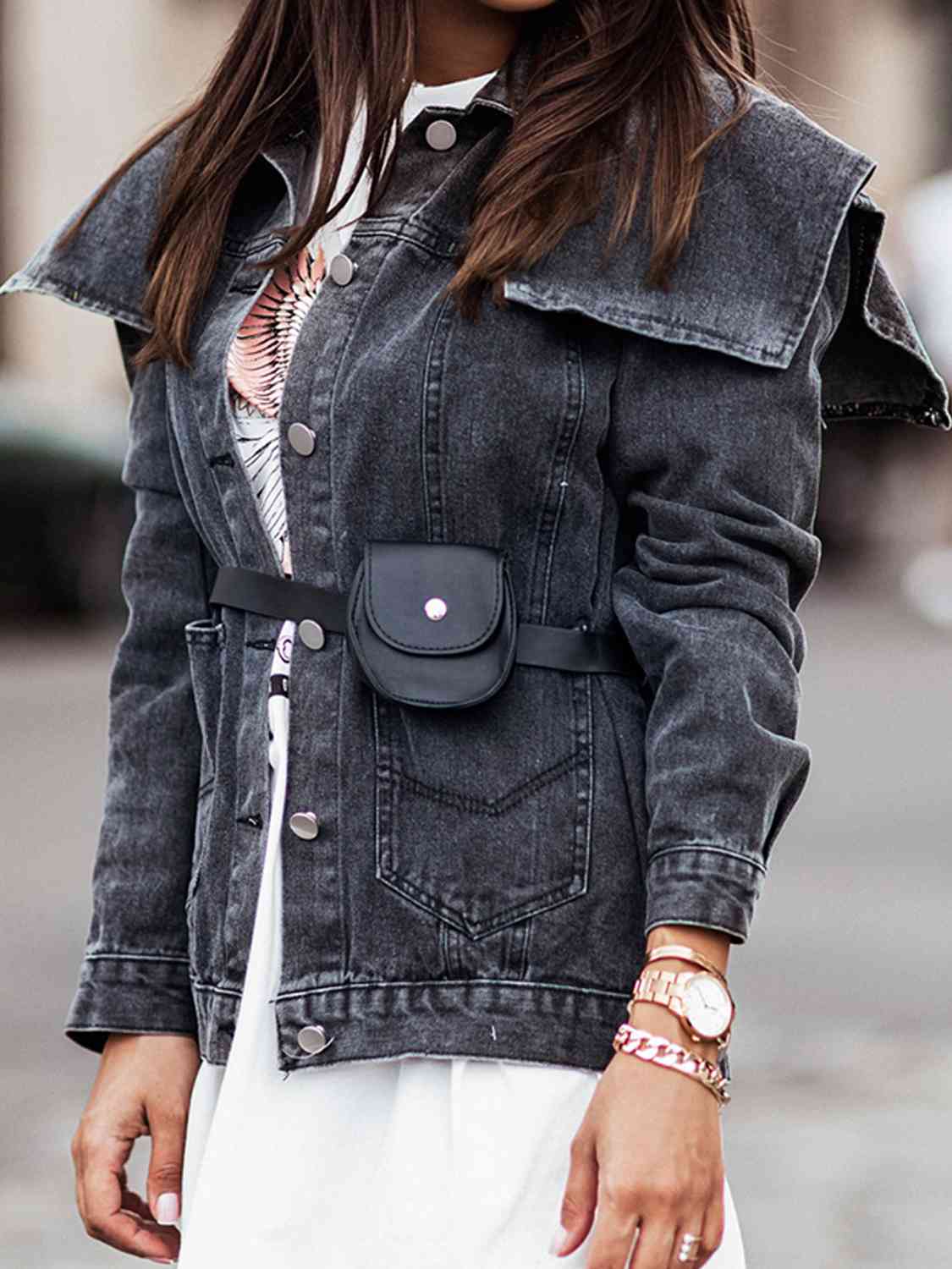 Collared Neck Button Down Denim Jacket Bazaarbey