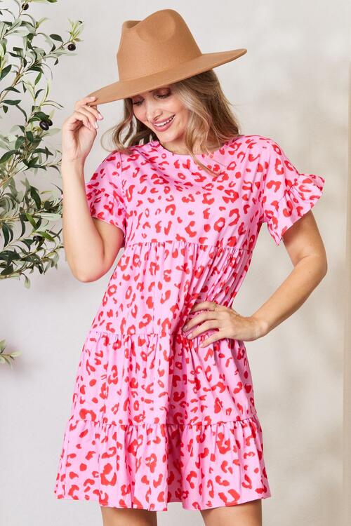  Short Flounce Sleeve Tiered Dress -BazaarBey - www.shopbazaarbey.com