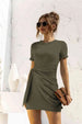 Round Neck Cuffed Sleeve Side Tie Dress -BazaarBey - www.shopbazaarbey.com