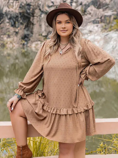 Plus Size Dot Flounce Sleeve Mini Dress -BazaarBey - www.shopbazaarbey.com
