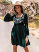 Embroidered Square Neck Long Sleeve Dress -BazaarBey - www.shopbazaarbey.com
