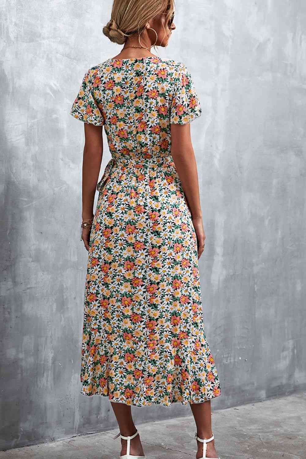 Floral  Neck Tied Midi Dress -BazaarBey - www.shopbazaarbey.com