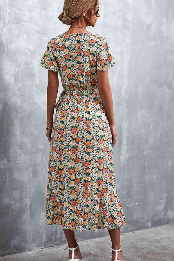 Floral  Neck Tied Midi Dress -BazaarBey - www.shopbazaarbey.com