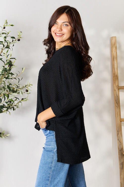   Round Neck High-Low Slit Knit Top Bazaarbey