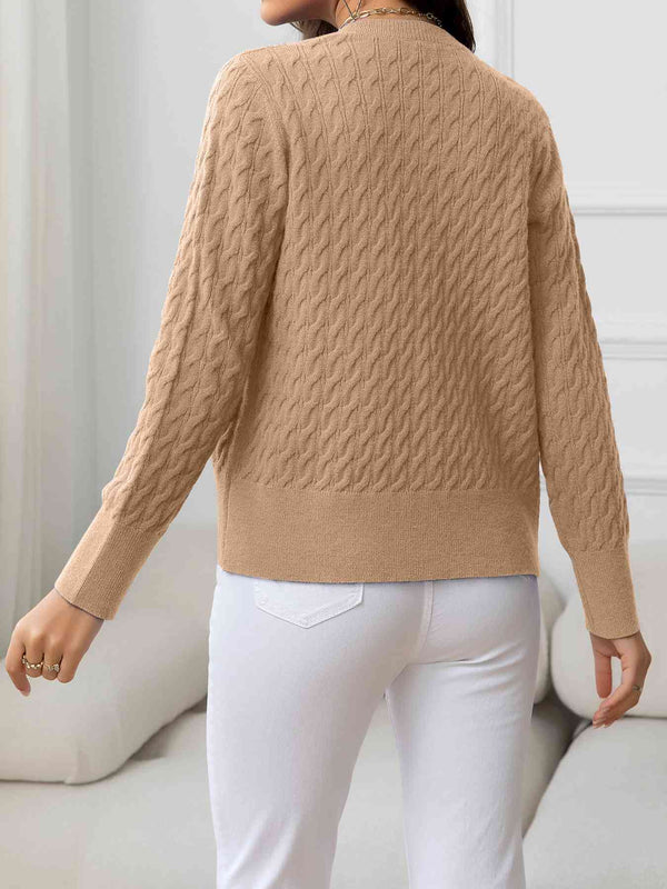 Round Neck Cable-Knit Buttoned Knit Top Trendsi