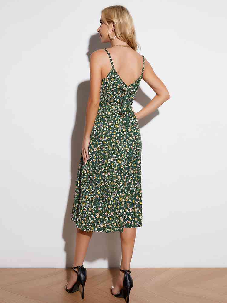  Floral Tied Spaghetti Strap Dress -BazaarBey - www.shopbazaarbey.com