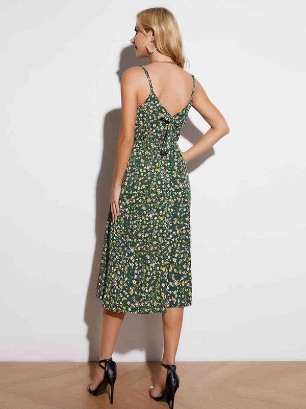  Floral Tied Spaghetti Strap Dress -BazaarBey - www.shopbazaarbey.com