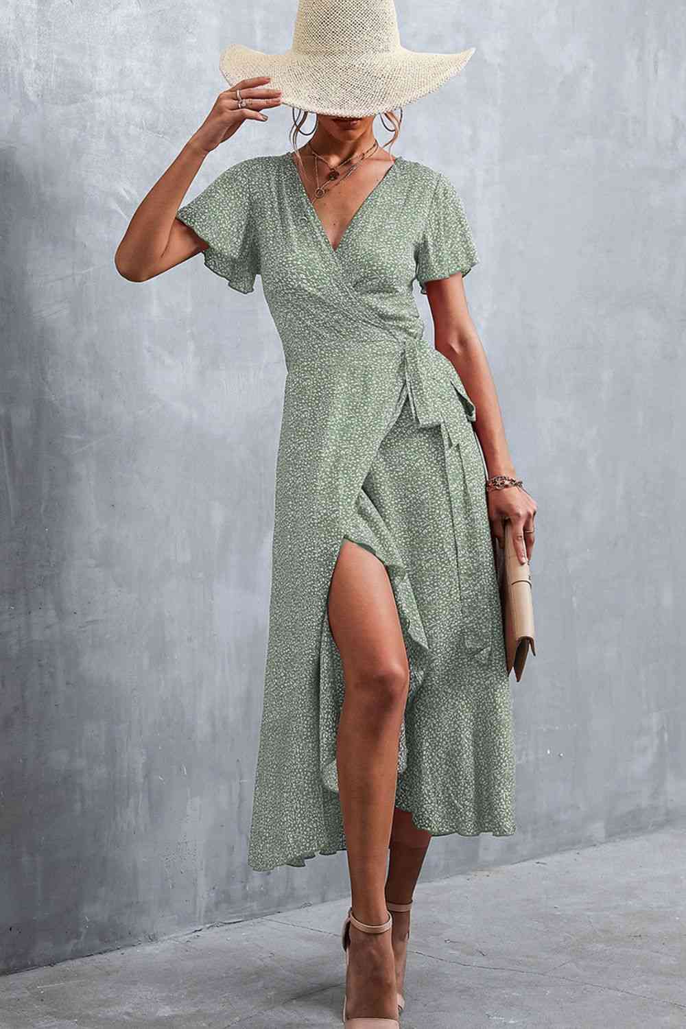 Floral  Neck Tied Midi Dress -BazaarBey - www.shopbazaarbey.com