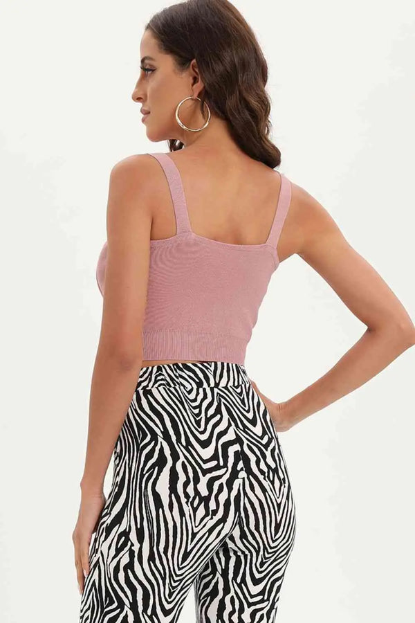 Zip-Up Cutout Sleeveless Knit Top Trendsi