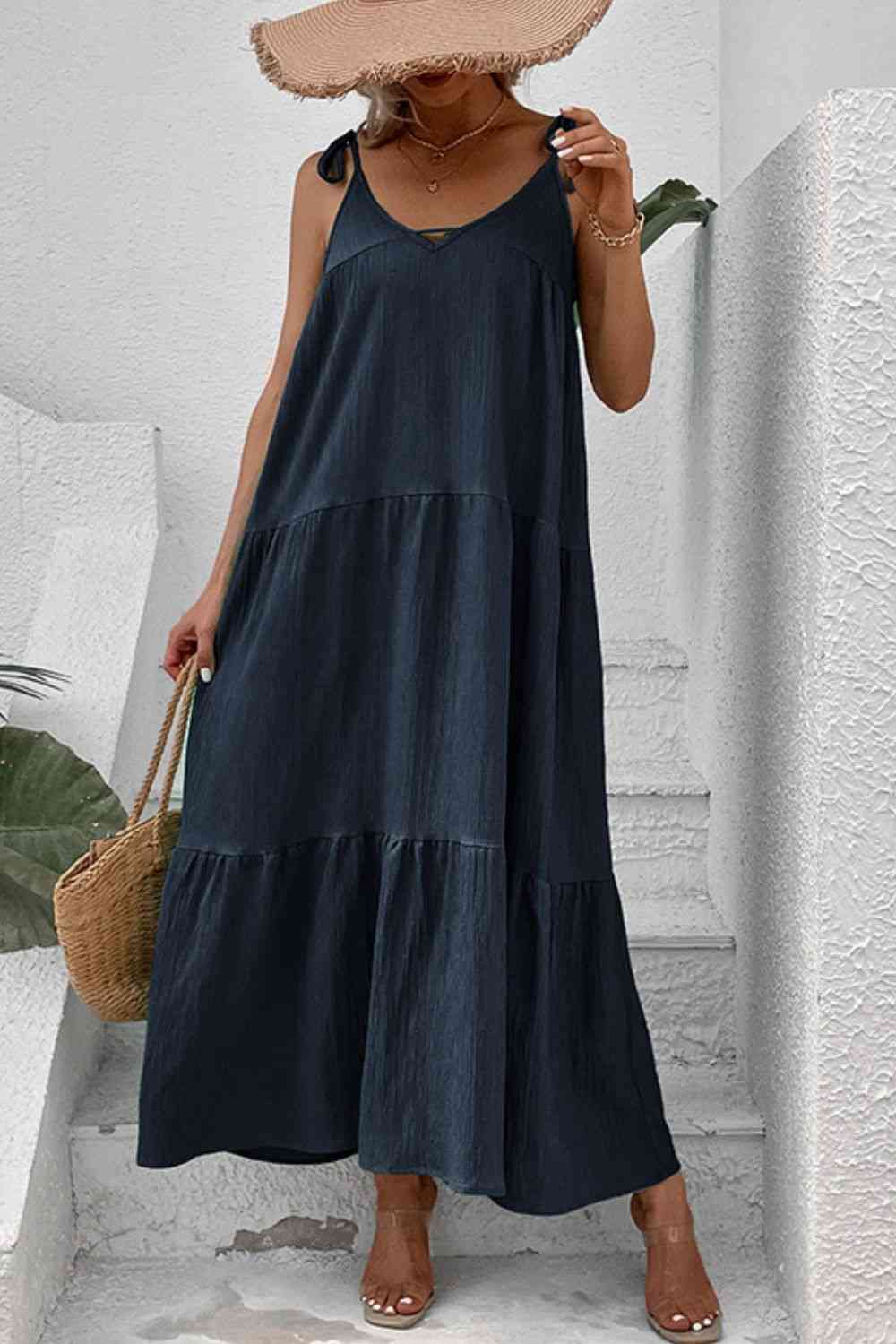 Tie-Shoulder Tiered Maxi Dress Bazaarbey