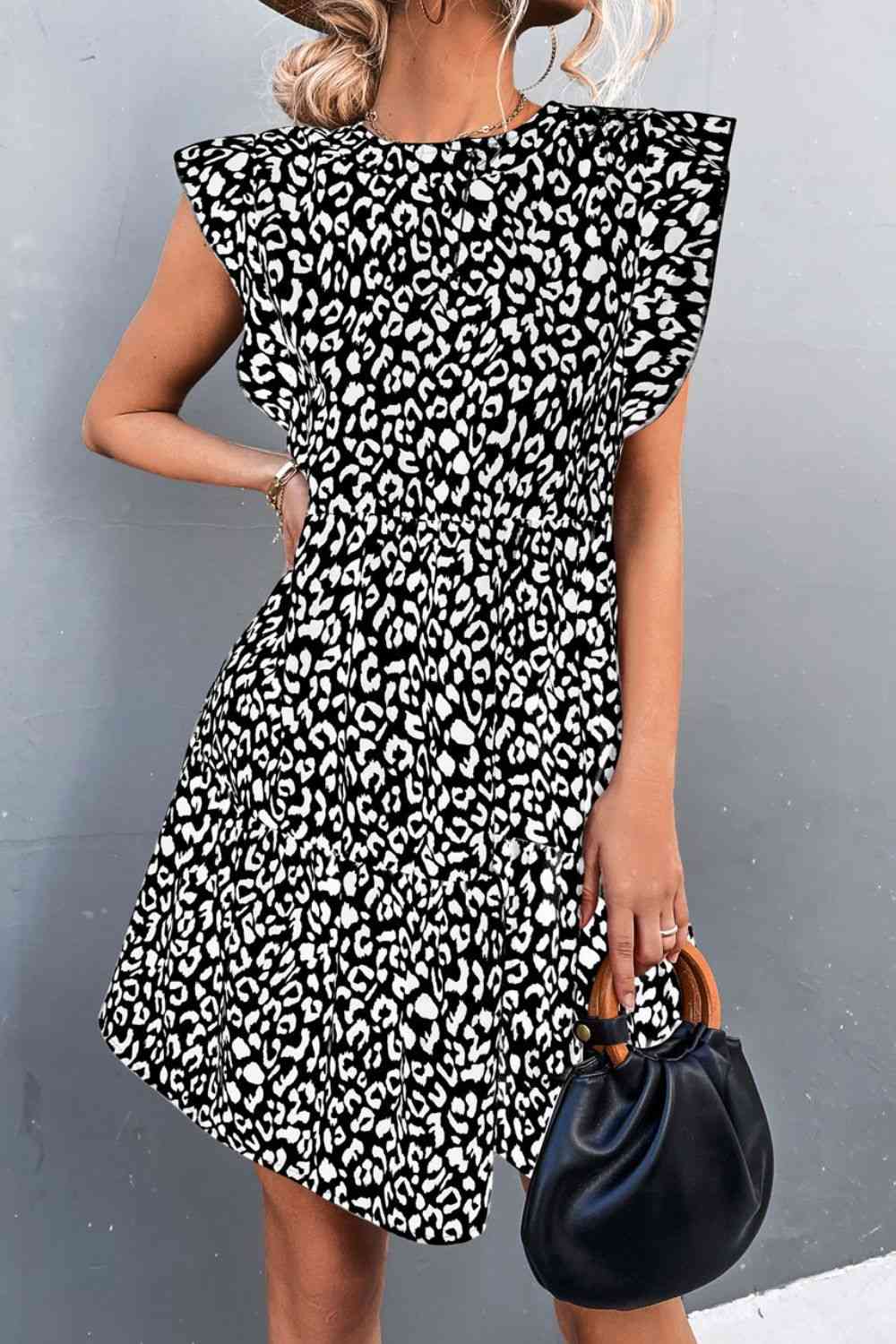 Leopard Round Neck Mini Dress -BazaarBey - www.shopbazaarbey.com