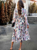 Printed V-Neck Long Sleeve Midi Dress -BazaarBey - www.shopbazaarbey.com