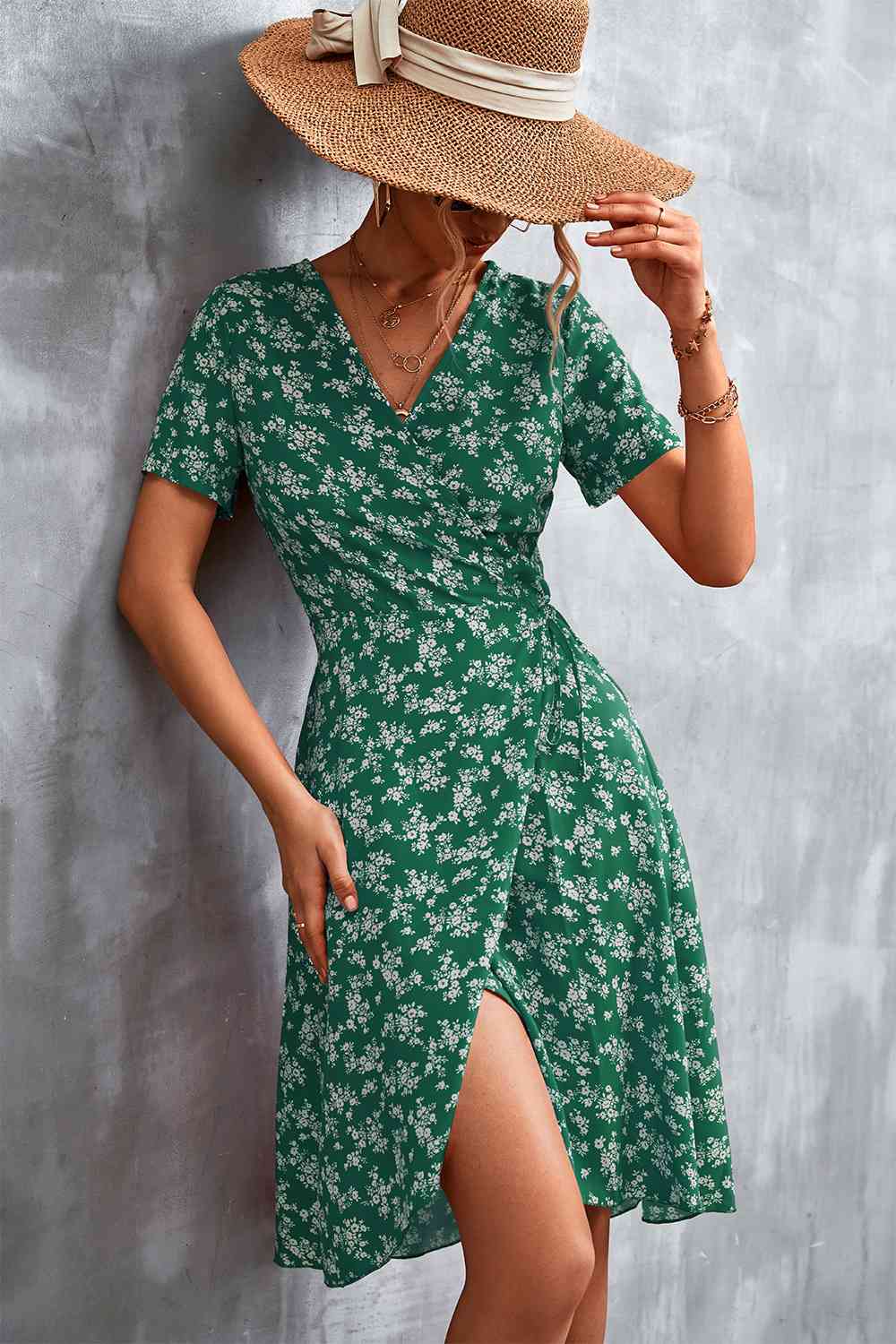 Floral  Neck Flutter Sleeve Dress -BazaarBey - www.shopbazaarbey.com