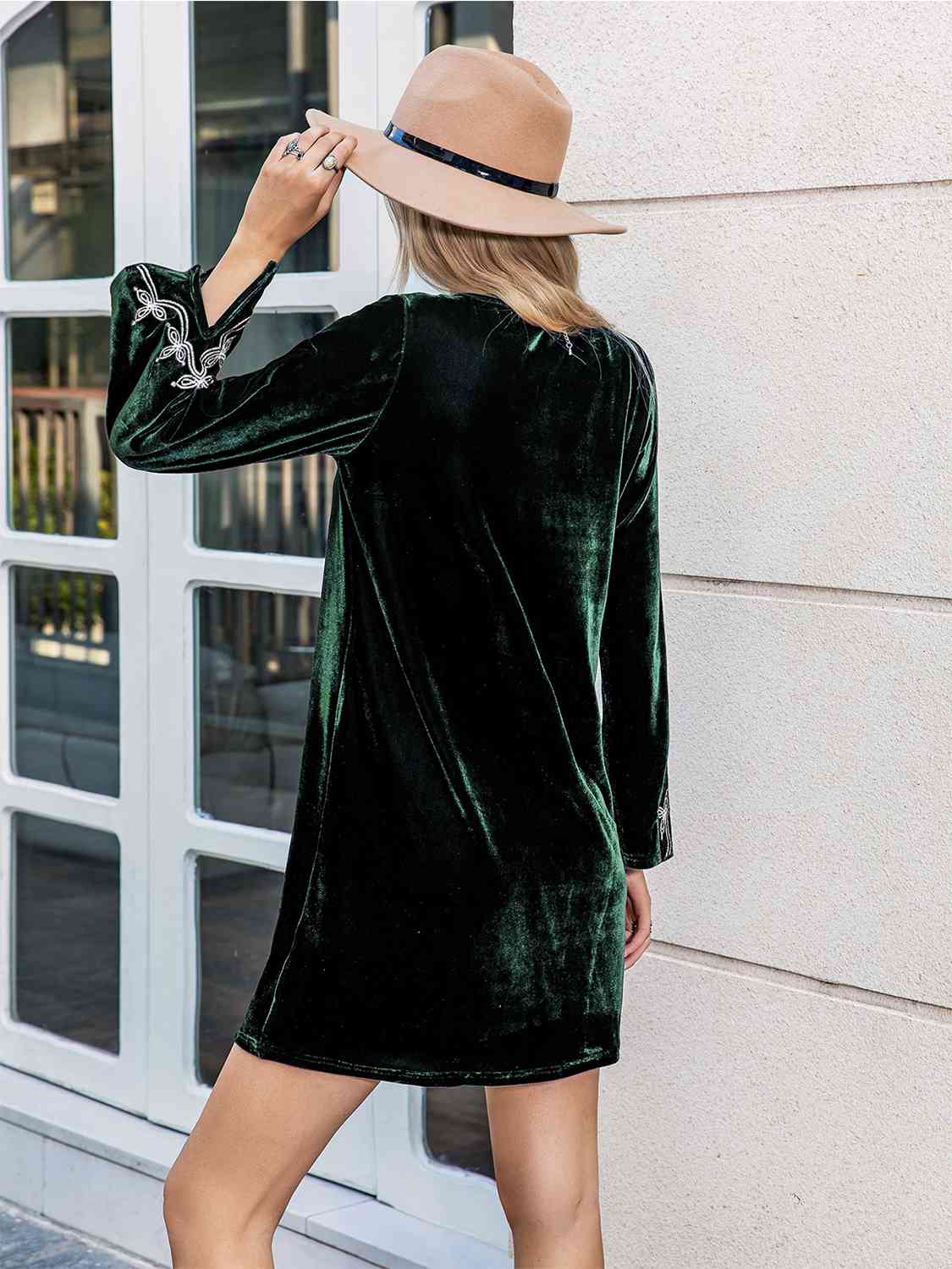V-Neck Slit Sleeve Mini Dress -BazaarBey - www.shopbazaarbey.com