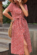  Floral Button Front Tied Puff Sleeve Dress -BazaarBey - www.shopbazaarbey.com