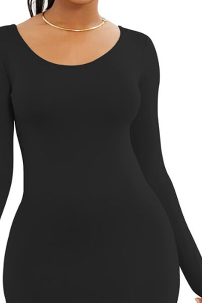 Round Neck Long Sleeve Maxi Wrap Dress -BazaarBey - www.shopbazaarbey.com