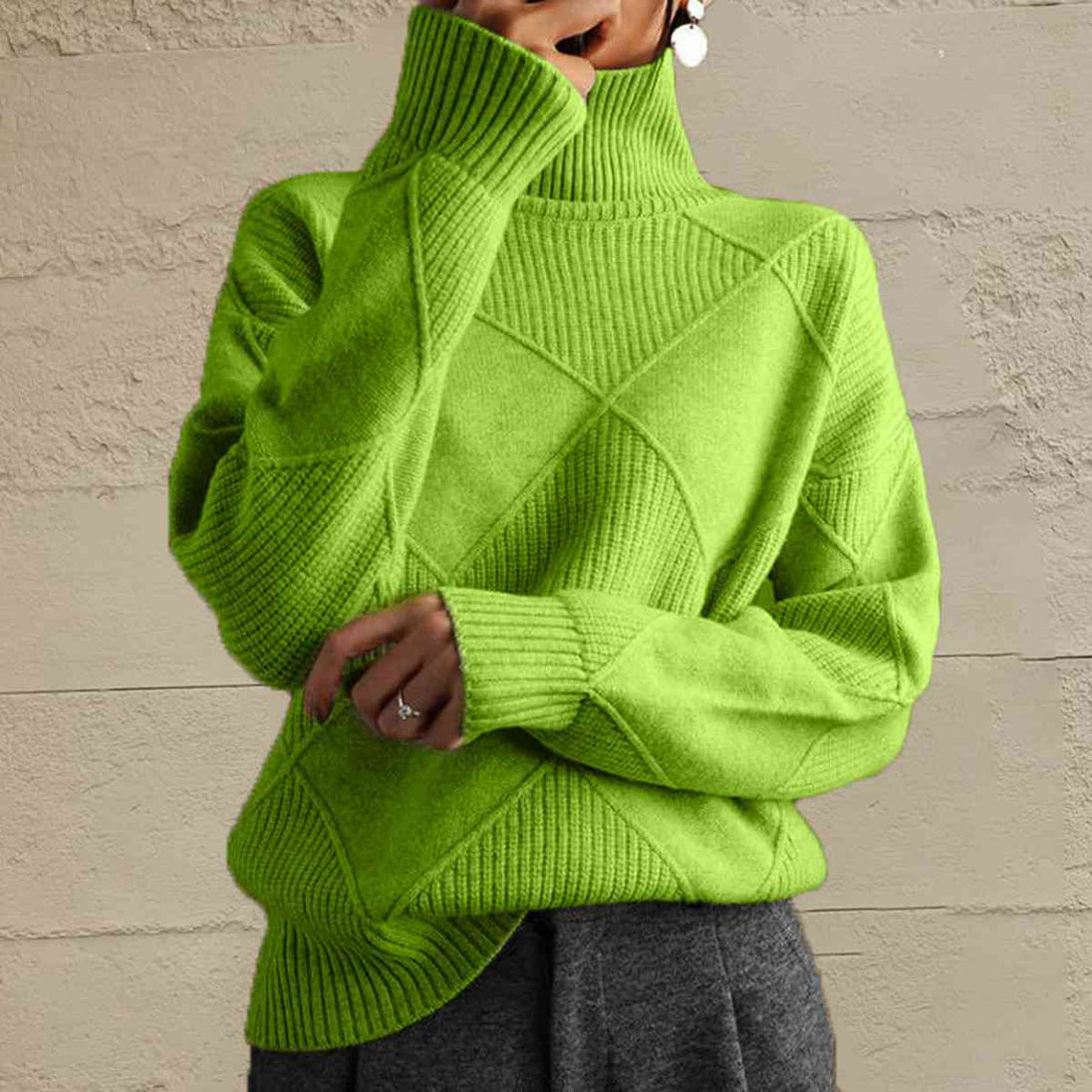 Geometric Turtleneck Long Sleeve Sweater Bazaarbey