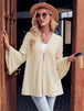 Eyelet Bell Sleeve Cardigan Trendsi