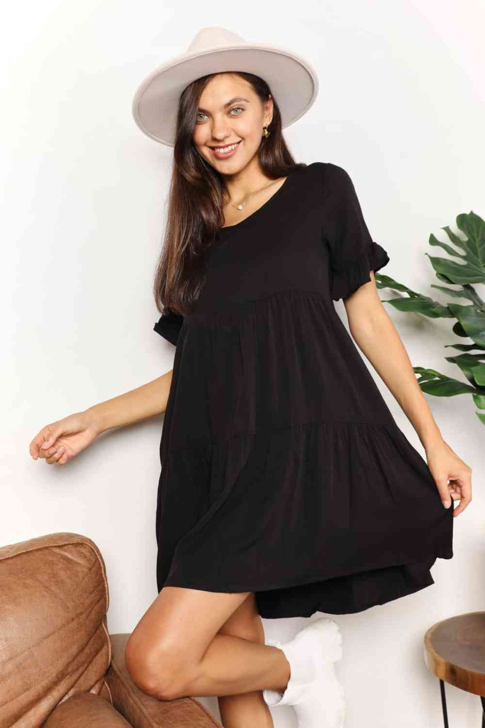 V-Neck Flounce Sleeve Tiered Dress -BazaarBey - www.shopbazaarbey.com