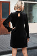 Round Neck Smocked Long Sleeve Mini Dress -BazaarBey - www.shopbazaarbey.com