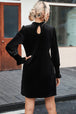Round Neck Smocked Long Sleeve Mini Dress -BazaarBey - www.shopbazaarbey.com