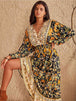 V-Neck Smocked Balloon Sleeve Dress -BazaarBey - www.shopbazaarbey.com