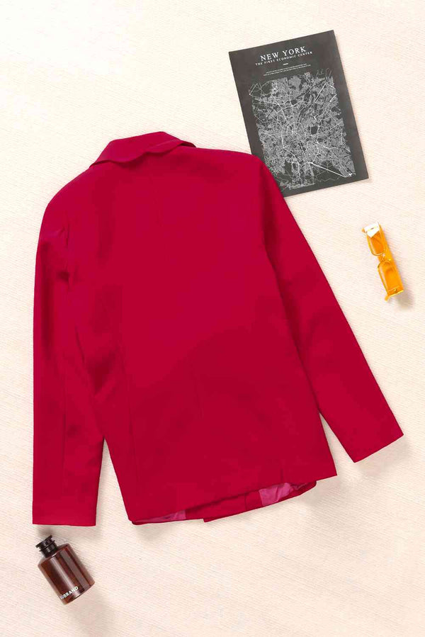 Double-Breasted Scalloped Shawl Collar Blazer Trendsi
