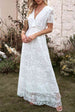 Embroidered Short Sleeve Surplice Neck Maxi Dress Bazaarbey