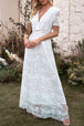 Embroidered Short Sleeve Surplice Neck Maxi Dress Bazaarbey