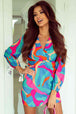 Printed  Neck Mini Dress -BazaarBey - www.shopbazaarbey.com