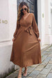 Pleated Long Sleeve  Maxi Dress -BazaarBey - www.shopbazaarbey.com