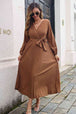 Pleated Long Sleeve  Maxi Dress -BazaarBey - www.shopbazaarbey.com