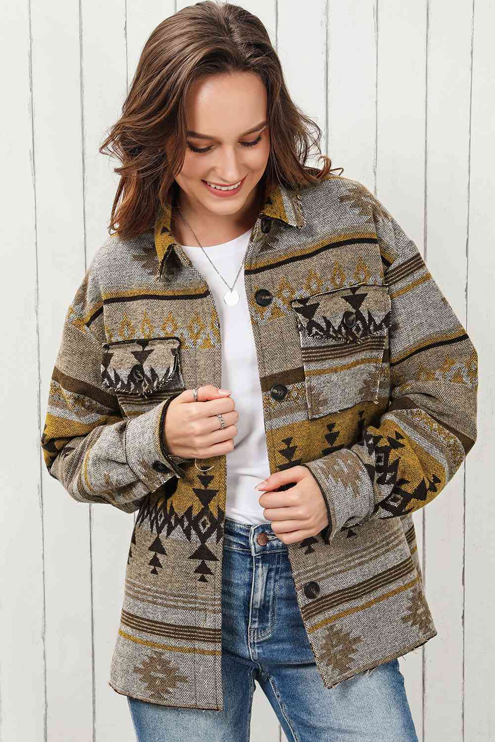 Collared Drop Shoulder Jacket Trendsi