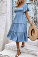 Smocked Square Neck Frill Trim Dress -BazaarBey - www.shopbazaarbey.com