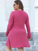 Plus Size Ribbed Buttoned V-Neck Long Sleeve Dress -BazaarBey - www.shopbazaarbey.com