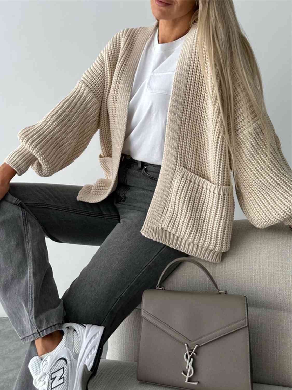 Open Front Dropped Shoulder Cardigan Bazaarbey