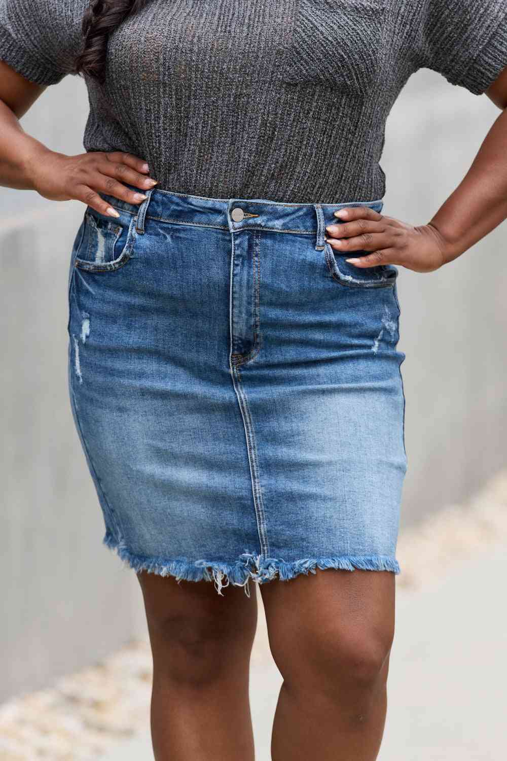 RISEN Amelia Full Size Denim Mini Skirt Bazaarbey
