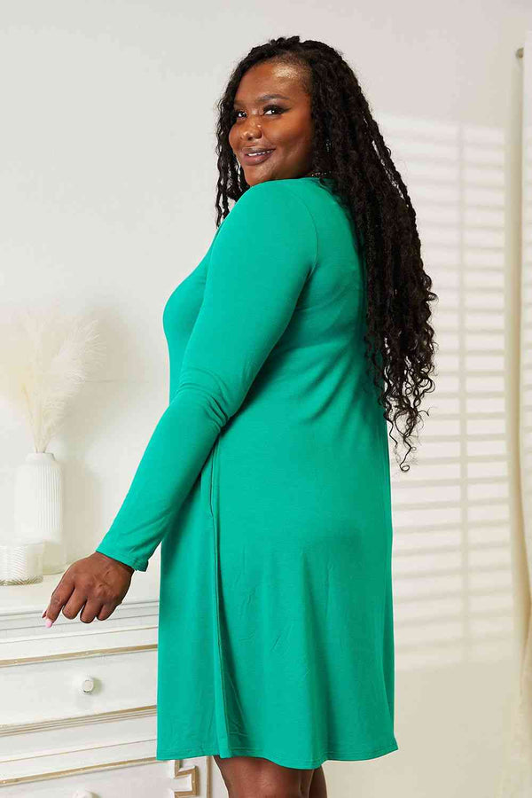  Full Size Long Sleeve Flare Dress with Pockets -BazaarBey - www.shopbazaarbey.com