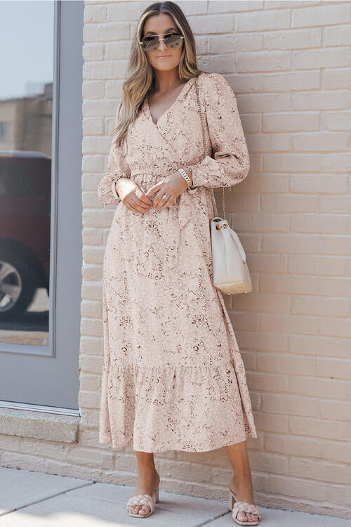 Printed Tie Front Ruffle Hem Dress Bazaarbey