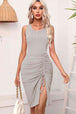 Drawstring Ruched Slit Sleeveless Dress -BazaarBey - www.shopbazaarbey.com