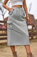 Drawstring Waist Slit Denim Skirt Bazaarbey