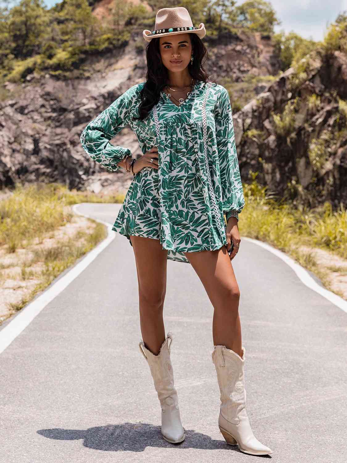 Long Sleeve V-Neck Mini Dress -BazaarBey - www.shopbazaarbey.com