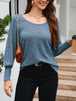 Ribbed Round Neck Lantern Sleeve Knit Top Bazaarbey